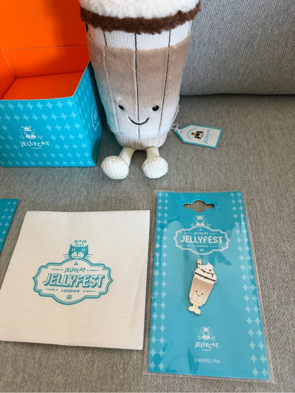 Jellycat Jellyfest Amuseables Von Illa Eiskaffee Coffee, Enamel Pin & Sticker